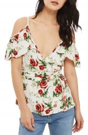 Topshop Rose Wrap Cold Shoulder Top at Nordstrom